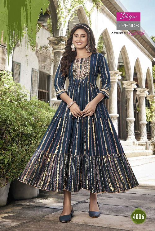 Groom 4 Rayon Printed Designer Festive Wear Fancy Anarkali Kurti Collection